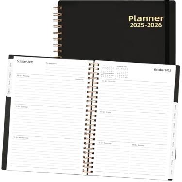 Imagem de Agenda 2025-2026, julho de 2025 a junho de 2026, 15,7 cm x 21,3 cm, agenda 2025 semanal e mensal, agenda 2025 com abas e bolso, papel grosso 100GSM, preto