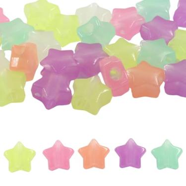 Imagem de Verkelly 100 contas de estrelas que brilham no escuro, contas de pônei coloridas de acrílico para fazer joias DIY, 13 mm