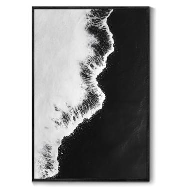 Imagem de Black Waves Wall Art Minimalista Preto e Branco Pintura Abstrata Moderna Preto Simplesmente Branco Arte Onda do Oceano Pintura a Óleo Moderna Abstrata Texturizada Decoração Sala de Estar 40 x 61 cm