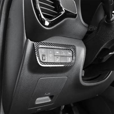 Imagem de Compatível com acessórios Kia Soul 2020-2025, capa de interruptor de ajuste de farol, design antipoeira e à prova de intempéries para maior durabilidade e instalação DIY (padrão de fibra de carbono)