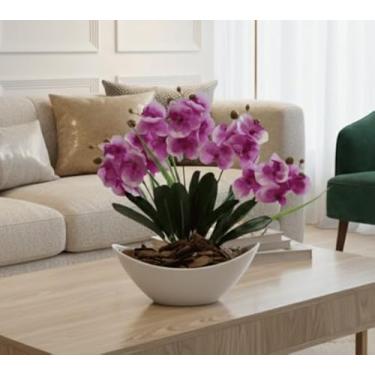Imagem de Arranjo de Orquídea Artificial Planta Decorativa Vaso e Casca Polida (Roxo)