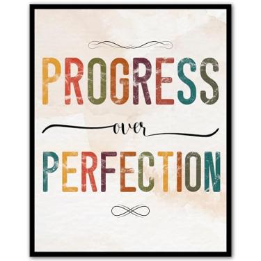 Imagem de ZUKIY Progress over Perfection - Pôster motivacional para decoração de sala de aula de escritório - Arte de parede inspiradora para professores terapeutas estudantes - Impressão sem moldura 20 x 25 cm
