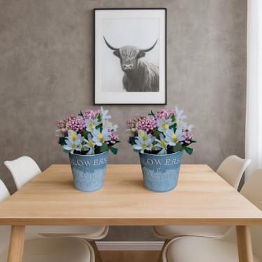 Imagem de Kit 2 Vasos Decorativos de Alumínio com Flores Artificiais, Branco e Rosa, Arranjo Floral para Casa e Escritório