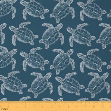 Imagem de Tecido costeiro por jarda, material de silhueta de tartaruga marinha por jarda, painéis de tecido náutico de praia de verão para acolchoamento, tecido de costura de animais do oceano, 3 metros, 274 cm