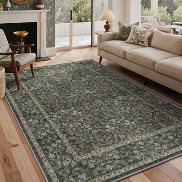 Imagem de GENIMO Tapete lavável de 12 x 18 cm, tapete floral boho vintage antiderrapante, tapete macio e fino para sala de estar, sala de jantar, berçário, preto