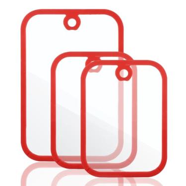 Imagem de Tábua de corte de 3 peças, tábuas de corte de vidro para cozinha, conjunto de tábuas de corte de vidro 30,5 x 20,3 cm e 38 x 25,4 cm com bordas antiderrapantes e orifício para pendurar, tábua de corte