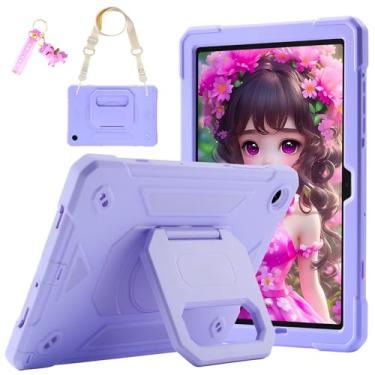 Imagem de Capa infantil para Galaxy Tab A11+ Plus/A9 Plus de 11 polegadas com suporte mágico giratório, chaveiro/alça de ombro, capa militar atualizada para Samsung Galaxy A11+/A9+ (roxo claro)