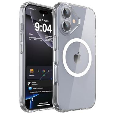 Imagem de WRJ Capa magnética transparente para iPhone 16 de 6,1 polegadas, [compatível com Magsafe] [proteção contra quedas de grau militar], não amarela, antiarranhões, ultrafina, transparente, à prova de
