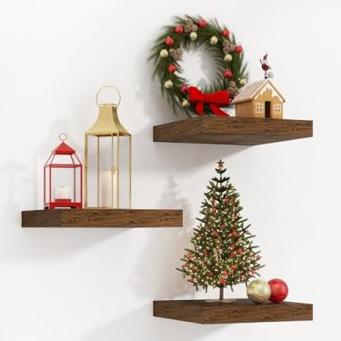 Imagem de Prateleiras quadradas flutuantes para parede, 30 cm L x 30 cm P x 3 cm A, 3 pacotes de pequenas prateleiras de madeira projetadas montadas na parede com suportes invisíveis para sala de estar, quarto