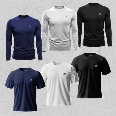 Imagem de Kit Masculino 3 Camisetas Dry Manga Longa e 3 Manga Curta Academia Verão Proteção UV Básicas-Masculino