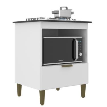 Imagem de Balcão para Cooktop 4 Bocas 1 Porta com Tampo 669 J Carvalho - Branco com Preto