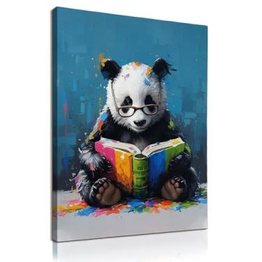 Imagem de KU-DaYi Panda Reading Book Wall Art Decor, Cute Panda Bookish Canvas Prints Pictures Framed, Book Lovers Gifts Wall Art Prints for Home Reading Room Library Classroom, 28 x 35 cm