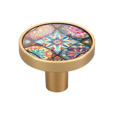 Imagem de Blueangle Pacote com 4 puxadores de armário de azulejos têxteis orientais coloridos 3 cm puxadores redondos de gaveta para cômoda e armários de cozinha (438)