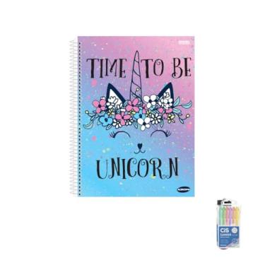 Imagem de Kit Caderno Feminino 1 Matéria Capa Dura 96 Folhas KBOM + Caneta Esferográfica 0.7mm 24 Unidades Sortidas + Marca Texto Lumini Pastel 06 Cores