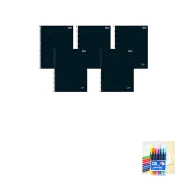 Imagem de Kit Caderno Universitário Zip Preto 1M 80F Tilibra + Caneta Esferográfica Spiro 0.7mm + Marca Texto Lumini Gel 6 Cores