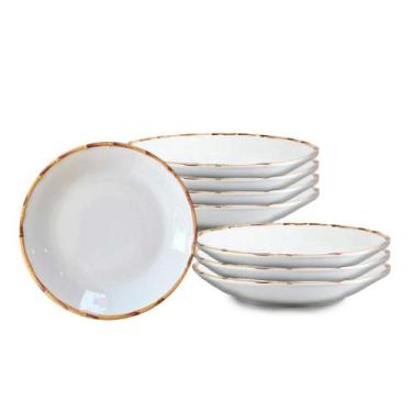 Imagem de Jogo 12 Pratos Fundos Borda de Bambu 24cm 1ª Linha Scalla