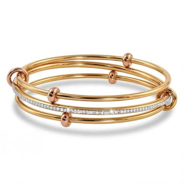 Imagem de Musishiyu Pulseiras de ouro para mulheres, conjunto de pulseiras de aço inoxidável tricolor, pulseiras de tênis de zircônia cúbica de ouro rosa prata, punho empilhável de 3 a 5 camadas, presente de