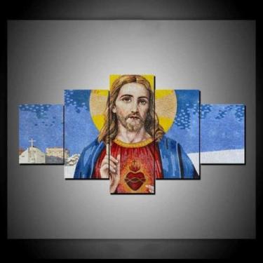 Imagem de quadro decorativo 5 peças modelo jesus cristo - autopc