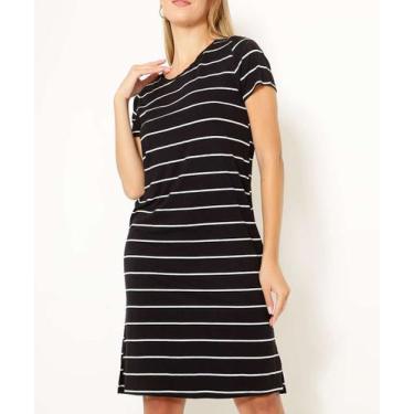 Imagem de Vestido Feminino Listrado Manga Curta Marisa-83626, PP, Preto
