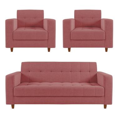 Imagem de Kit Sofá 03 Lugares 02 Poltronas Arezzo Linho Pés Chanfrado