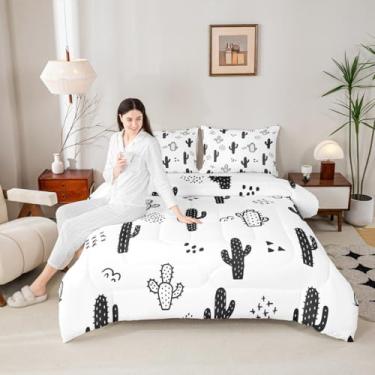 Imagem de Jogo de cama solteiro com desenho animado de cacto, preto e branco, 2 peças, para decoração de quarto de crianças, meninas, meninos, mulheres, plantas do deserto ocidental, edredom acolchoado, estilo