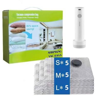 Imagem de Dexmary Pacote com 15 sacos de vedação a vácuo com bomba de ar recarregável para roupas, bolsas de armazenamento a vácuo para roupas, viagens, bolsas de armazenamento a vácuo economizadoras de espaço