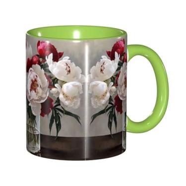 Imagem de Zeraoke Canecas de café criativas com estampa de flores de peônia, personalizadas, presente para família, tamanho de 325 ml, unissex