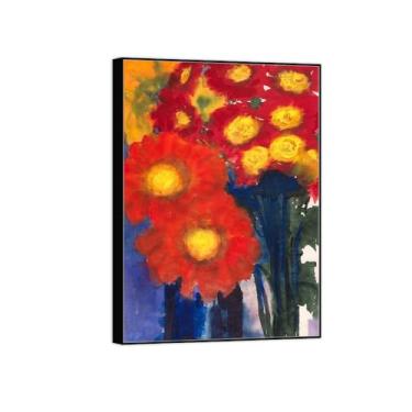 Imagem de BMZFYBS Pintura de arte de parede de flores - Imagem de decoração vintage - Verão Aster-Impressão em tela moldura preta para sala de estar 50 x 70 cm 20 x 27 pol