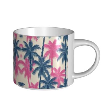 Imagem de ZERAOKE Estampa de palmeira - Caneca de cerâmica grande para café, grande capacidade para escritório e casa, lavável na lava-louças, design com alça em C.