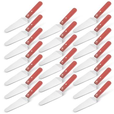 Imagem de 20 pacotes de espátula de pizza de aço inoxidável triangular com cabo de madeira antiderrapante para buffet de bolo, sobremesa, torta, torta e pizza (26 x 6 cm)