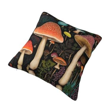 Imagem de Almofada quadrada decorativa com estampa de cogumelo - Design reversível, zíper oculto, poliéster macio para sofá, cama e carro - Hipoalergênico 61 cm x 61 cm