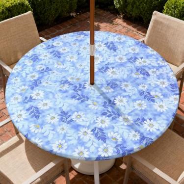 Imagem de COTAIL Toalha de mesa redonda para uso ao ar livre com zíper e orifício para guarda-chuva, toalha de mesa elástica à prova d'água a óleo para pátio, piquenique, acampamento, jardim, serve para mesa
