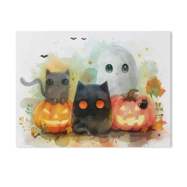 Imagem de HouLaiZhe Pôster de Halloween com estampa de arte de parede em tela de abóbora fantasma fofo decoração de parede gótica para sala de estar quarto 18 x 24 polegadas (45 x 60 cm)