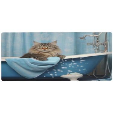 Imagem de Wassud Tapete de rato de gato de pelo longo para banho com base de borracha antiderrapante, tapete de rato longo com borda costurada, almofada de mesa grande impermeável para escritório, casa, 89,9 cm