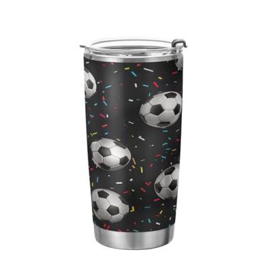 Imagem de Kigai Copo de futebol de aço inoxidável de 590 ml, copo de café isolado com tampa e canudo, caneca de café de viagem de parede dupla para bebidas quentes e frias