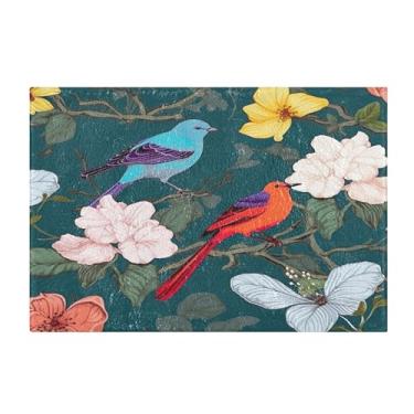 Imagem de Burbuja Tapete de banho vintage Birds, tapete de banheiro absorvente extra macio com suporte antiderrapante para banheiro, banheira, chuveiro, 40 x 61 cm
