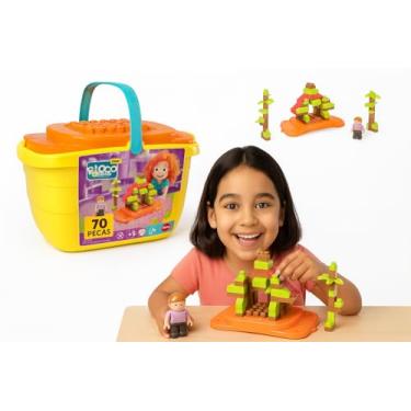 Imagem de Blocos de Montar Infantil 70 Peças – Aventura na Cabana | Kit Criativo com Base e Personagem | Brinquedo Educativo para Crianças