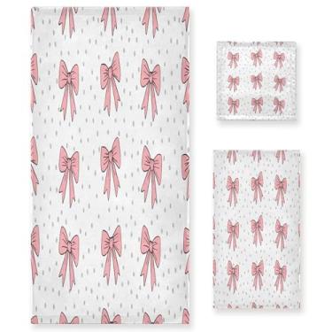 Imagem de xigua Conjunto de toalhas de banheiro com bolinhas e laços absorventes macios 3 peças toalha de banho toalha de mão toalhas decorativas para banheiro, academia, hotel, praia, piscina