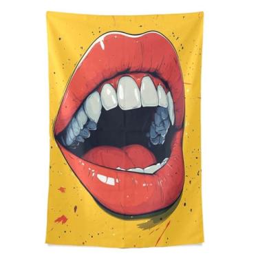 Imagem de STAYTOP Tapeçaria de parede engraçada com boca de desenho animado para decoração de casa, decoração de dormitório, sala de estar, quarto, tapete de parede (90 × 60 pol)