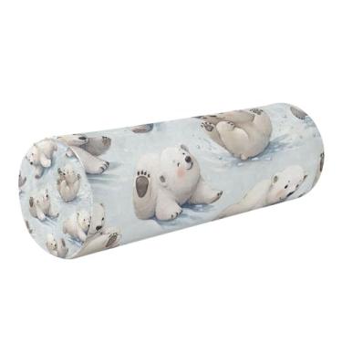 Imagem de Burbuja Almofada de rolo cilíndrico de urso de neve para alívio da dor no pescoço, almofada de viagem cervical de espuma viscoelástica com capa lavável removível para cama, cabeça e pernas traseiras