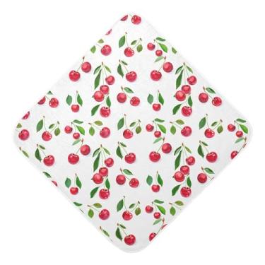 Imagem de Burbuja Toalha de banho Cherries Baby - Toalha com capuz de musselina macia e absorvente para recém-nascidos e bebês, 76 x 76 cm