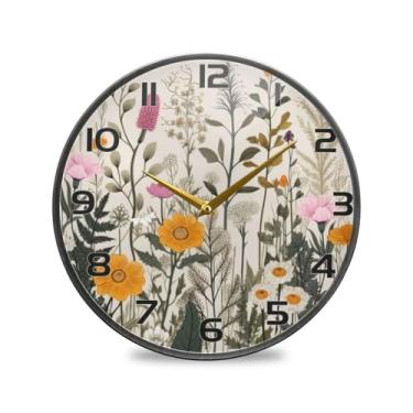Imagem de YETTASBIN Relógio de parede acrílico Herbal Wildflower – Relógio redondo decorativo criativo silencioso sem tique-taque operado por bateria para cozinha, sala de estar, banheiro, decoração de casa