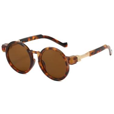 Imagem de Óculos de Sol Redondos Estilo Punk Feminino UV400 Masculino com Lentes Gradientes Transparentes para Esportes ao Ar Livre, Corrida e Ciclismo, Estampa de Leopardo
