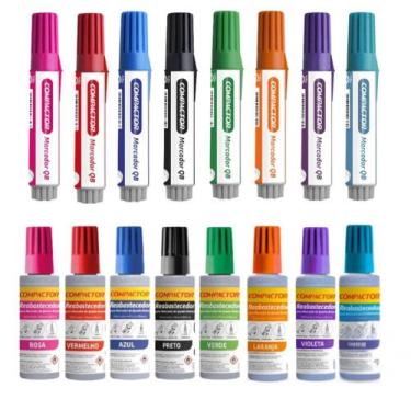 Imagem de Kit 8 Pincel Quadro Branco + 8 Refil QB Compactor