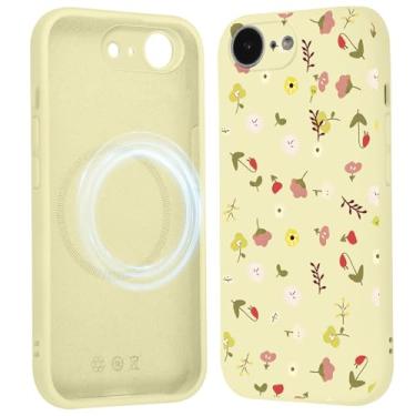 Imagem de FBHGLOA Capa magnética para iPhone 16e de 6,1 polegadas, capa de telefone com flores fofas, compatível com MagSafe, capa floral moderna exclusiva para mulheres e meninas, à prova de choque, macia