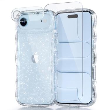 Imagem de QVLANG Capa compatível com iPhone 17 Air, [não amarela] [proteção de nível militar] linda moldura ondulada brilhante brilhante com moldura ondulada para mulheres e meninas, transparente