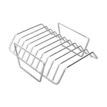 Imagem de Bothyi Suporte para costelas para grelhar, antiaderente, fácil de usar, em aço inoxidável, para assar carnes em casa, churrascos e acampamentos, Prata