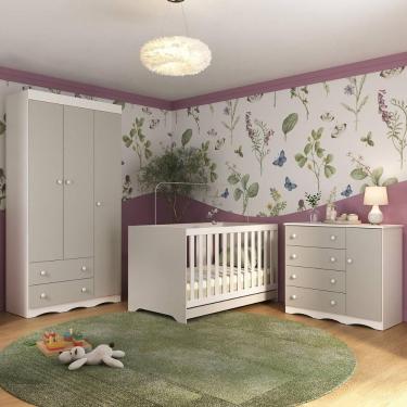 Imagem de Quarto De Bebê Completo Com Berço Americano 3 Em 1 Realeza Multimóveis MP4591 Branco-off White