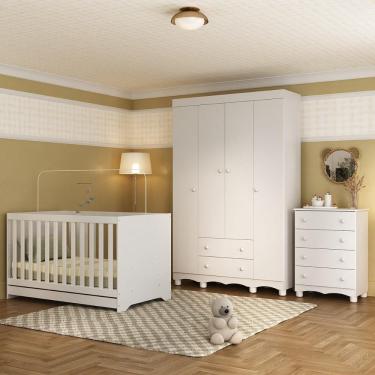 Imagem de Quarto De Bebê Completo Com Berço Americano 3 Em 1 Dengo Multimóveis MP4588 Branco