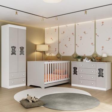 Imagem de Quarto De Bebê Completo Com Berço Americano 3 Em 1 Teddy Multimóveis MP4656 Branco-off White